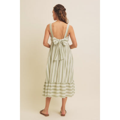 STRIPE MIDI DRESS WITH BACK RIBBON TIE