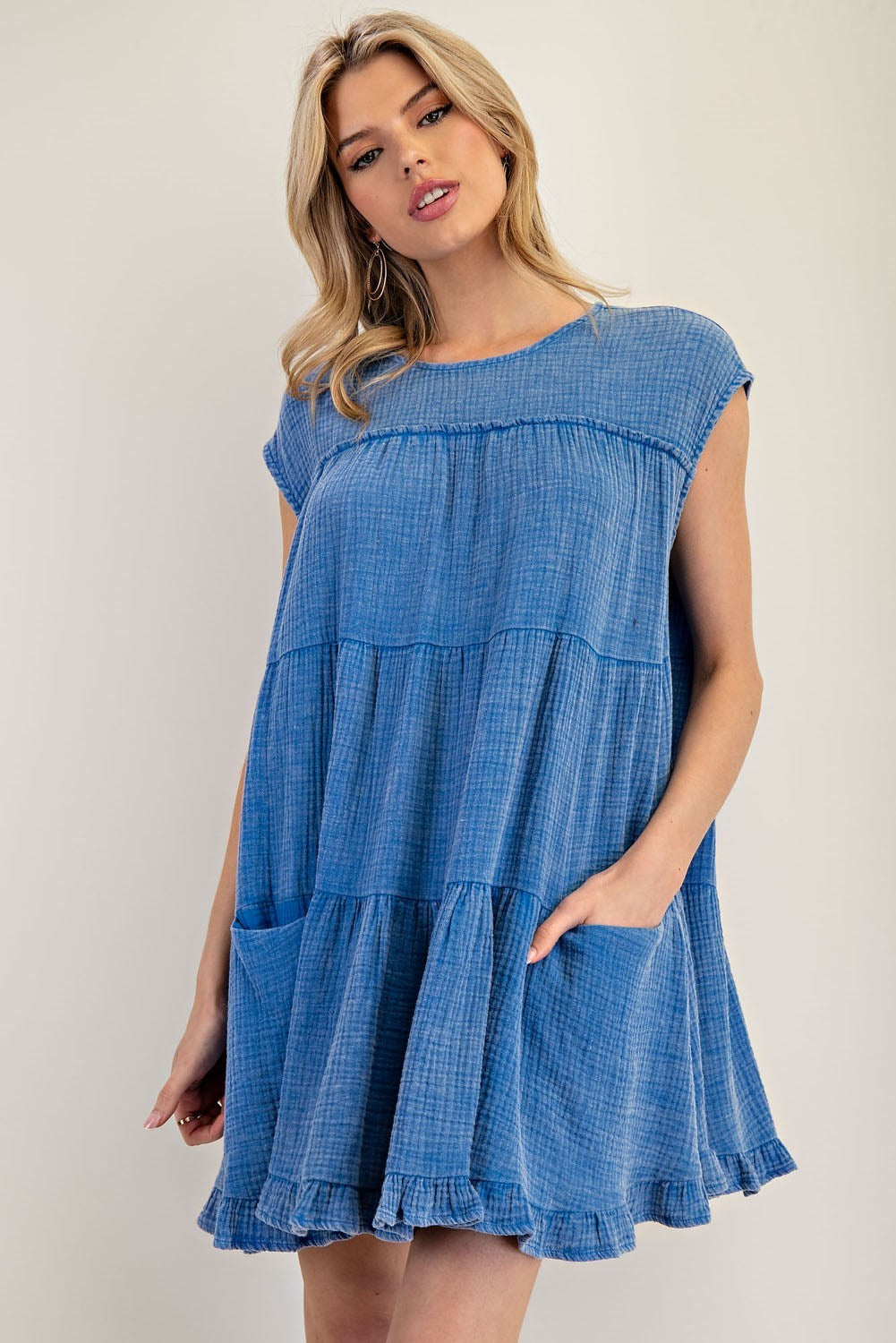 BLUE COTTON GAUZE DRESS