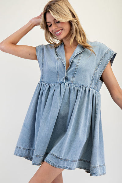 DENIM COLLARED MINI DRESS