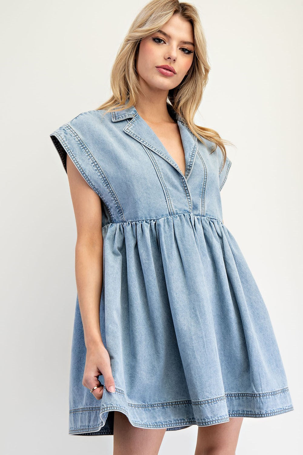 DENIM COLLARED MINI DRESS