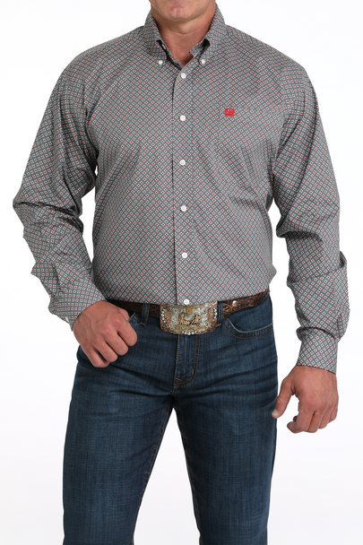 MEN'S GREY GEOMETRIC PRINT WESTERN SHIRT