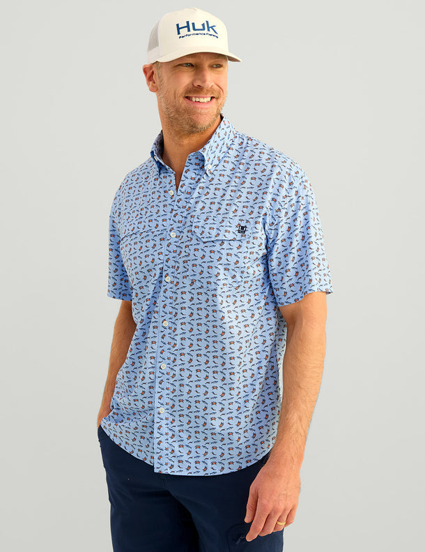 HUK TIDE POINT SHORT SLEEVE BUTTON-DOWN PRINTED