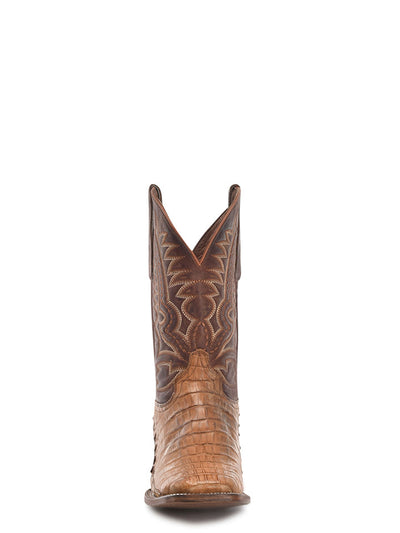 L6141- MEN'S EMBROIDERY TAN CAIMAN SQAURE TOE COWBOY BOOT