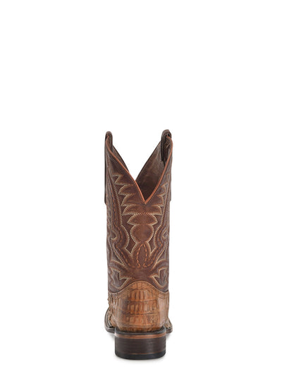 L6141- MEN'S EMBROIDERY TAN CAIMAN SQAURE TOE COWBOY BOOT