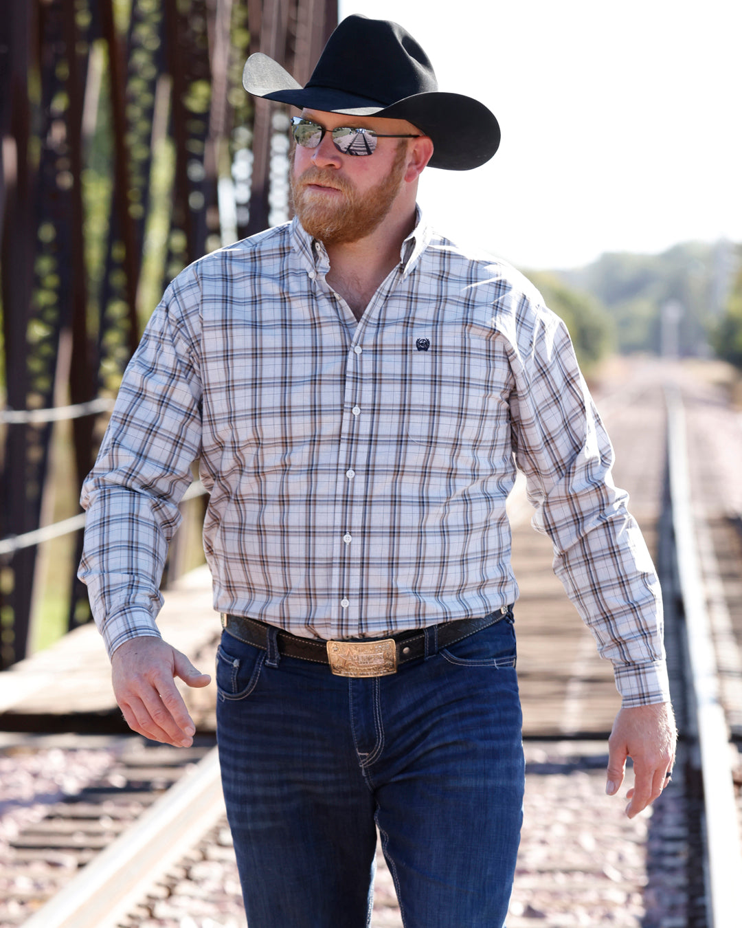 CINCH CREAM PLAID BUTTON DOWN SHIRT