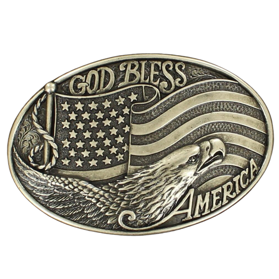 NOCONA OVAL GOD BLESS AMERICA BELT BUCKLE