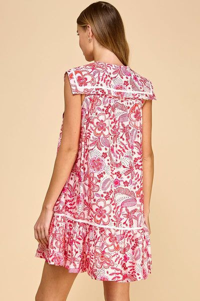 FLORAL PRINT SAILOR COLLAR RUFFLE HEM DRESS