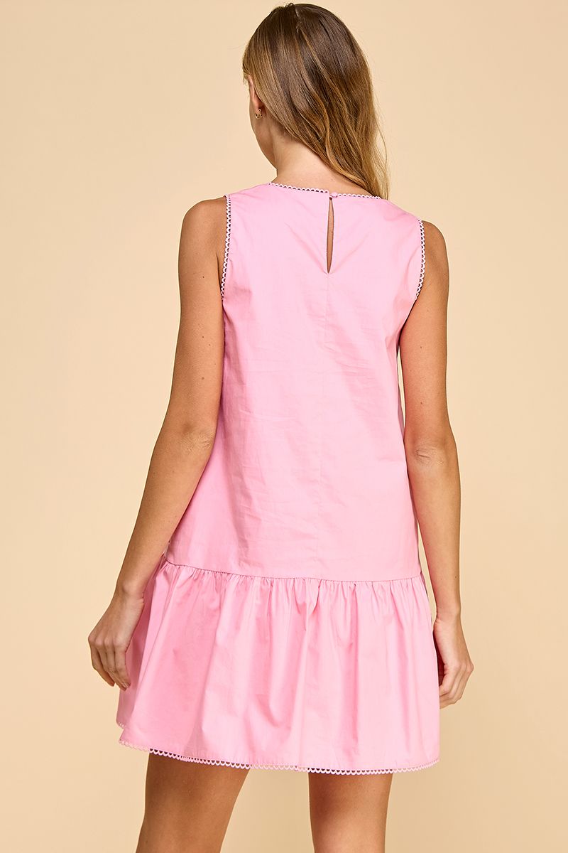 PINK V-NECK POPLIN DRESS