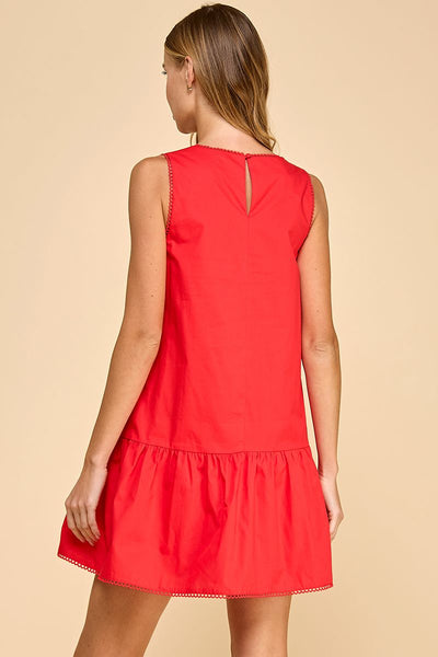 RED V-NECK POPLIN DRESS