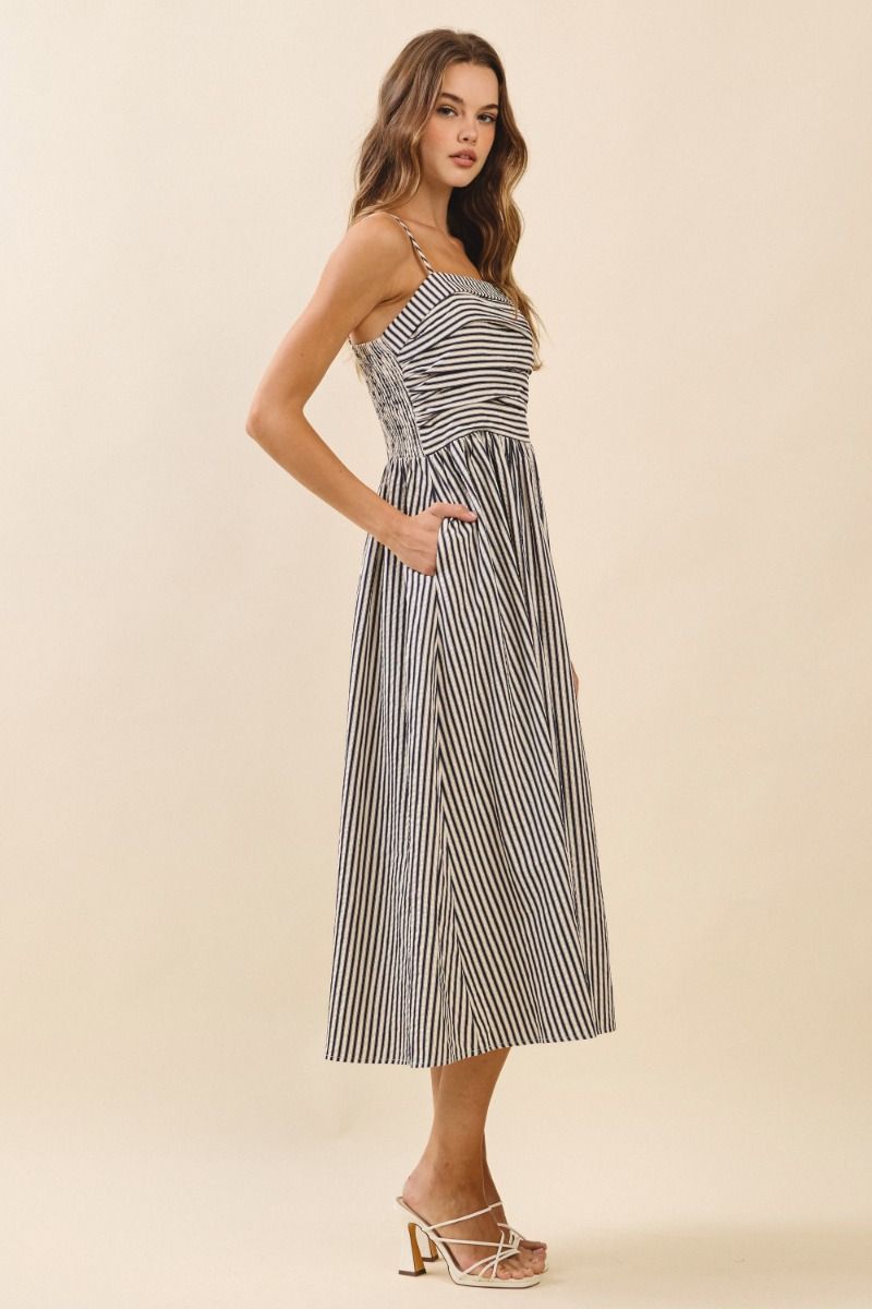 STRIPED MIDI DRESS