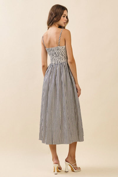 STRIPED MIDI DRESS