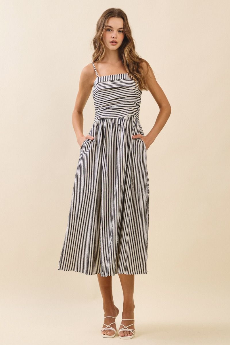 STRIPED MIDI DRESS