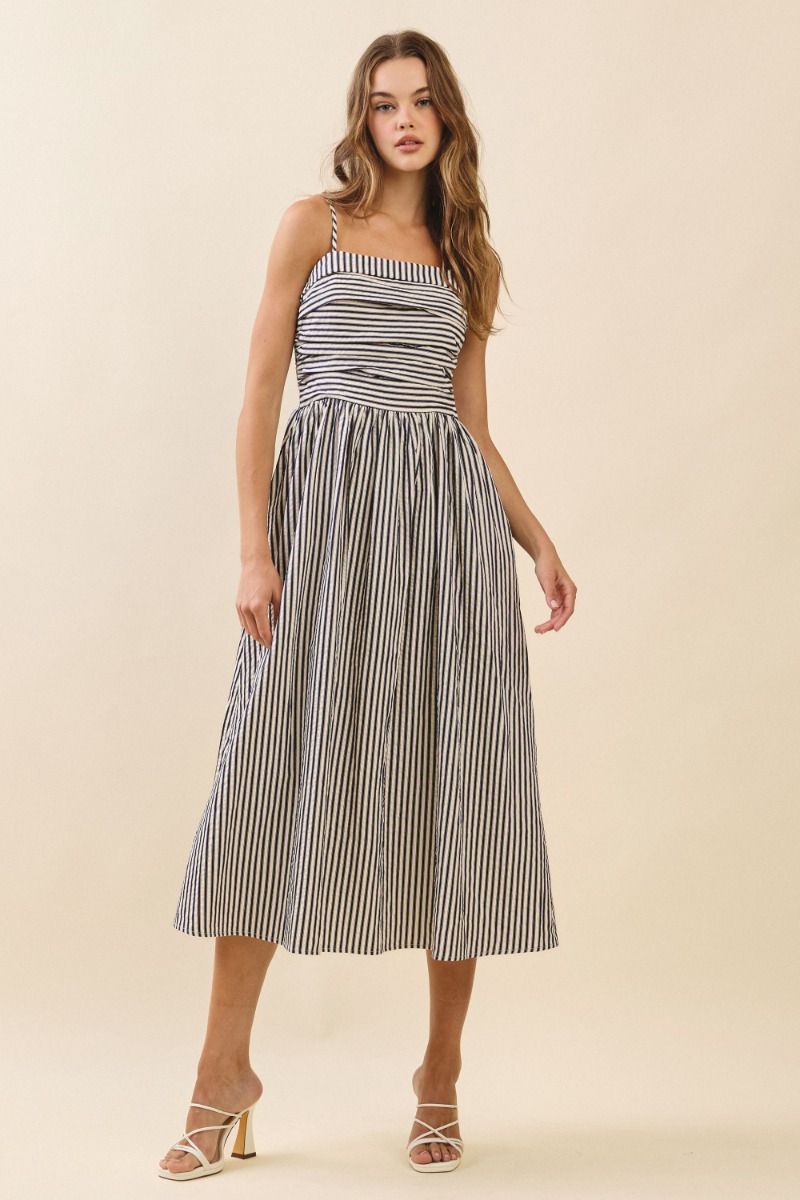 STRIPED MIDI DRESS