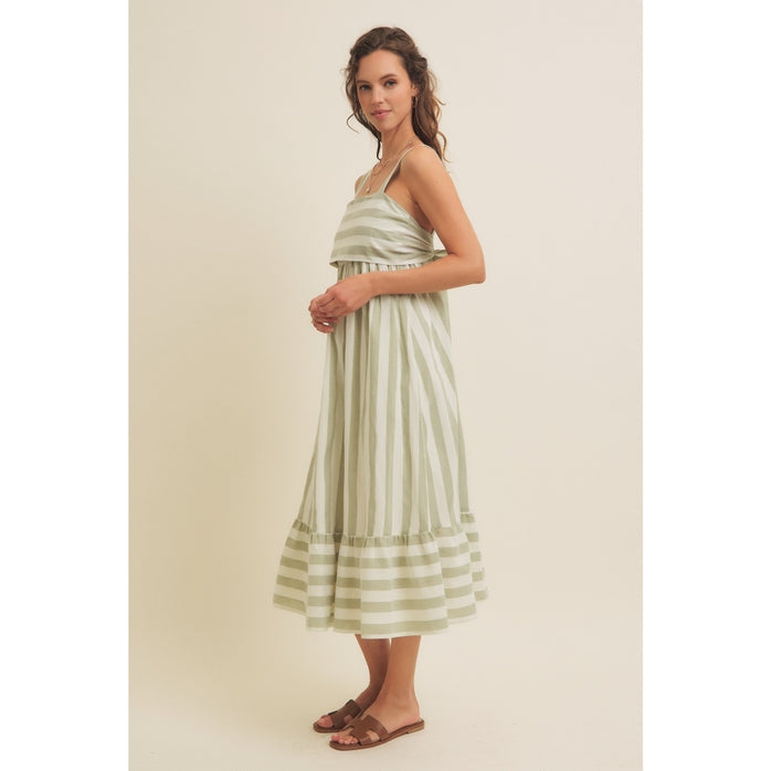 STRIPE MIDI DRESS WITH BACK RIBBON TIE