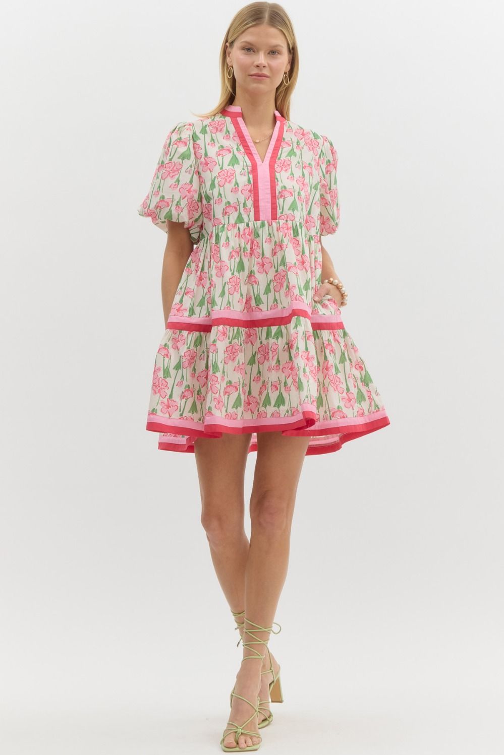 FLORAL BUBBLE SLEEVE DRESS
