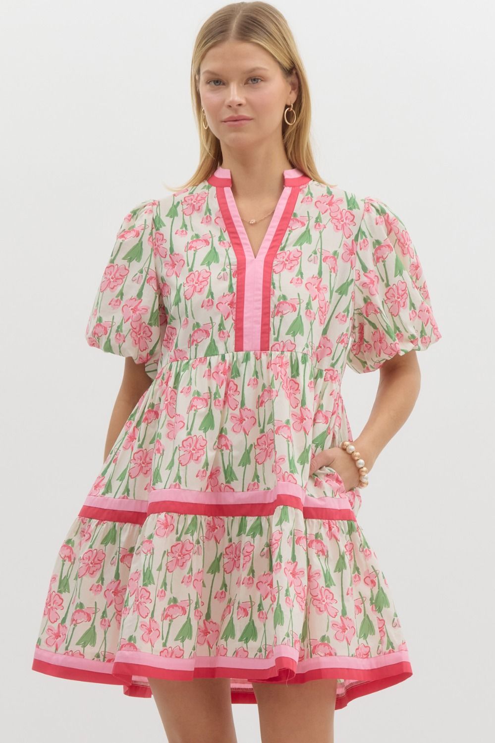 FLORAL BUBBLE SLEEVE DRESS