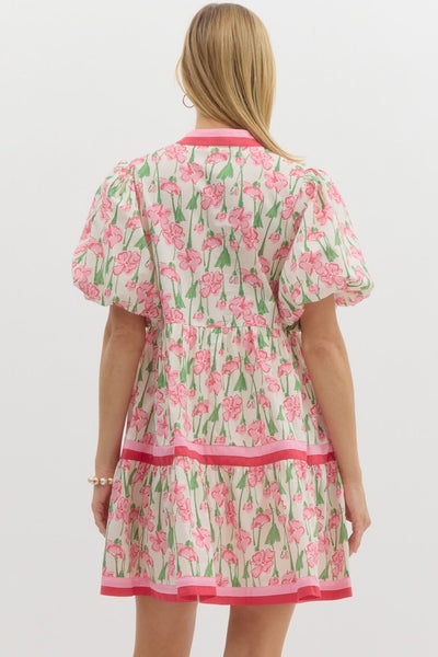 FLORAL BUBBLE SLEEVE DRESS