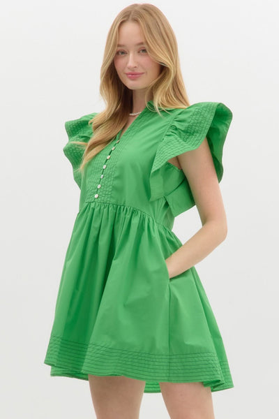 GREEN PUFF SLEEVE DRESS