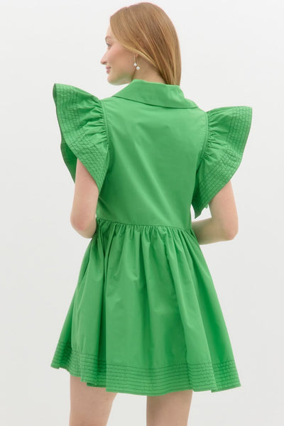 GREEN PUFF SLEEVE DRESS