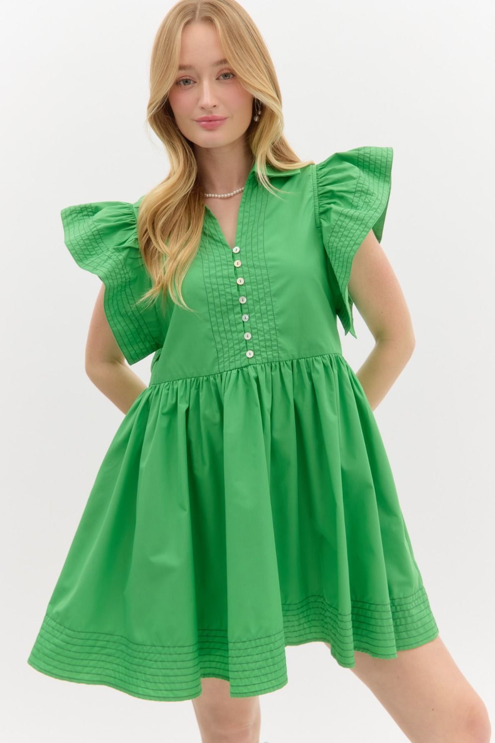 GREEN PUFF SLEEVE DRESS