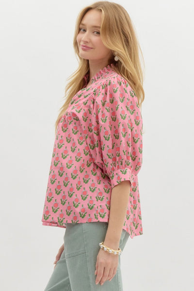 PINK FLORAL PRINT PULLOVER TOP