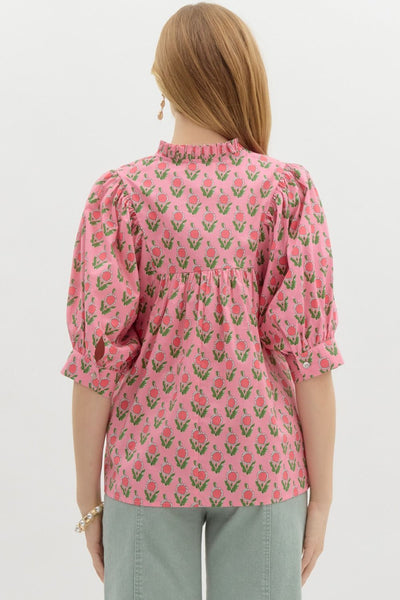 PINK FLORAL PRINT PULLOVER TOP