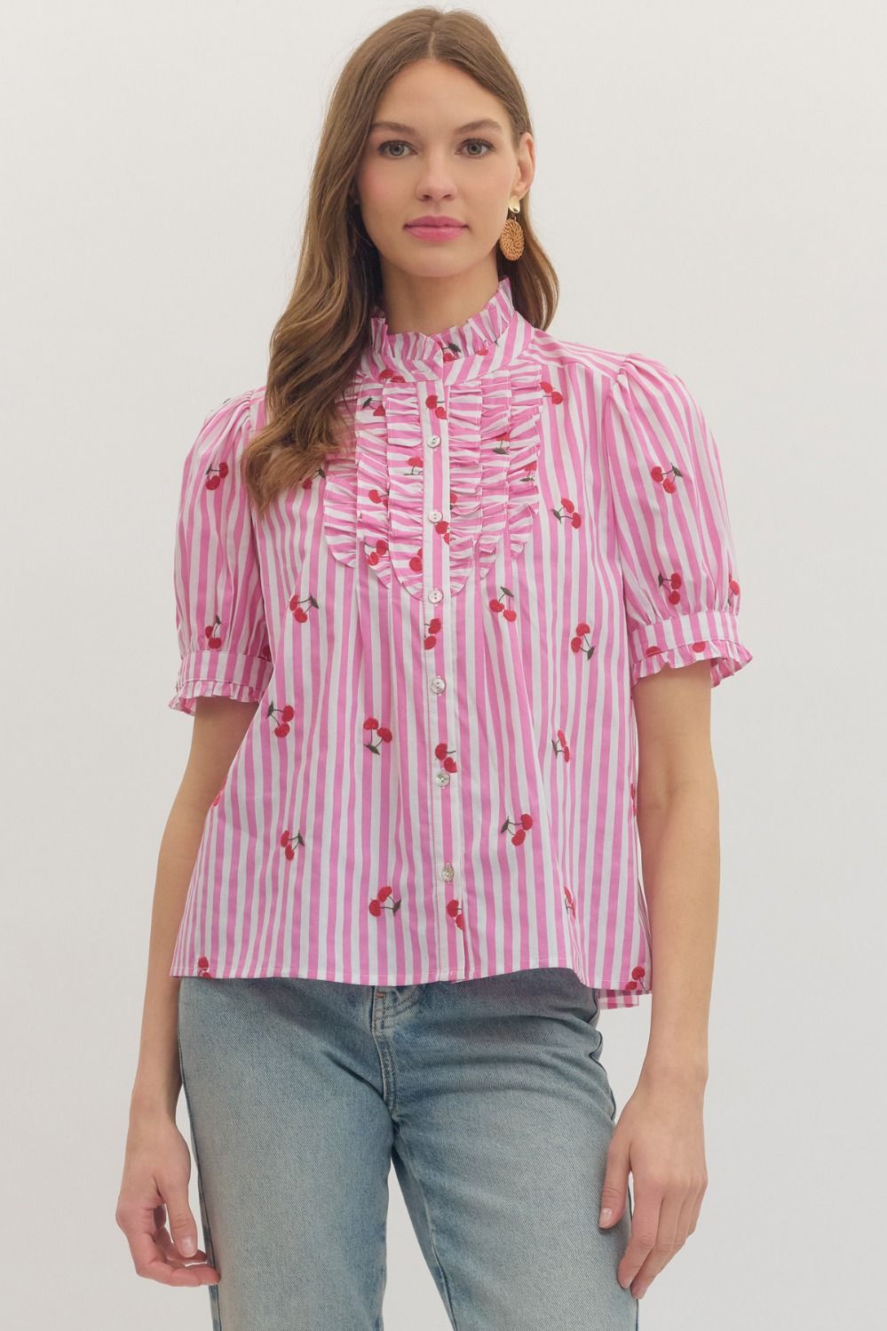 STRIPED CHERRY PUFF SLEEVE