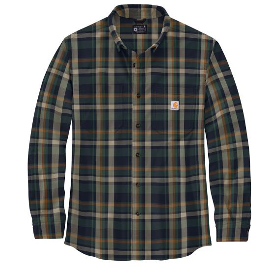 RUGGED FLEX RELAXED FIT MIDWEIGHT FLANNEL LONG SLEEVE PLAID SHIRT