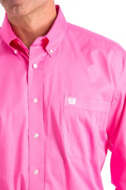 MEN'S SOLID BUTTON-DOWN WESTERN SHIRT - PINK