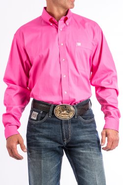 MEN'S SOLID BUTTON-DOWN WESTERN SHIRT - PINK