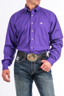 MEN'S SOLID BUTTON-DOWN WESTERN SHIRT - PURPLE