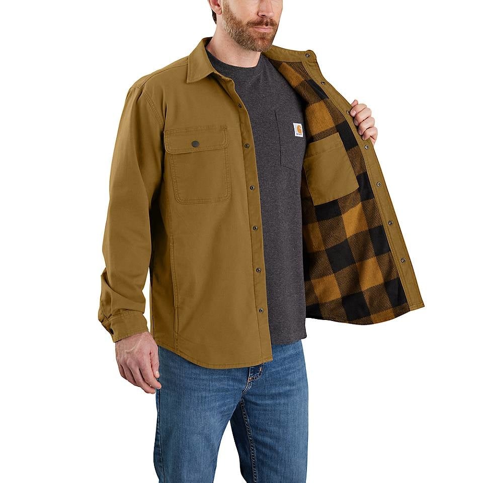 RUGGED FLEX RELAXED FIT CANVAS FLEECE-LINED SHIRT JAC